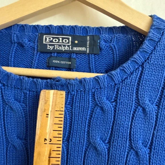 Polo Ralph Lauren Blue Cable Knit Chunk Sweater Mens XL Golf Crest Ivy Vintage - Picture 6 of 9